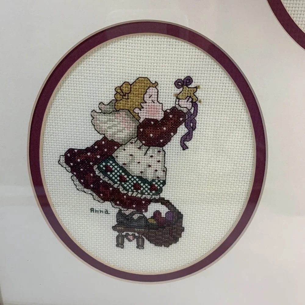 Completed Finished Counted Cross Stitch CHRISTMAS ANGEL NEEDLEPOINT Framed 13x15
